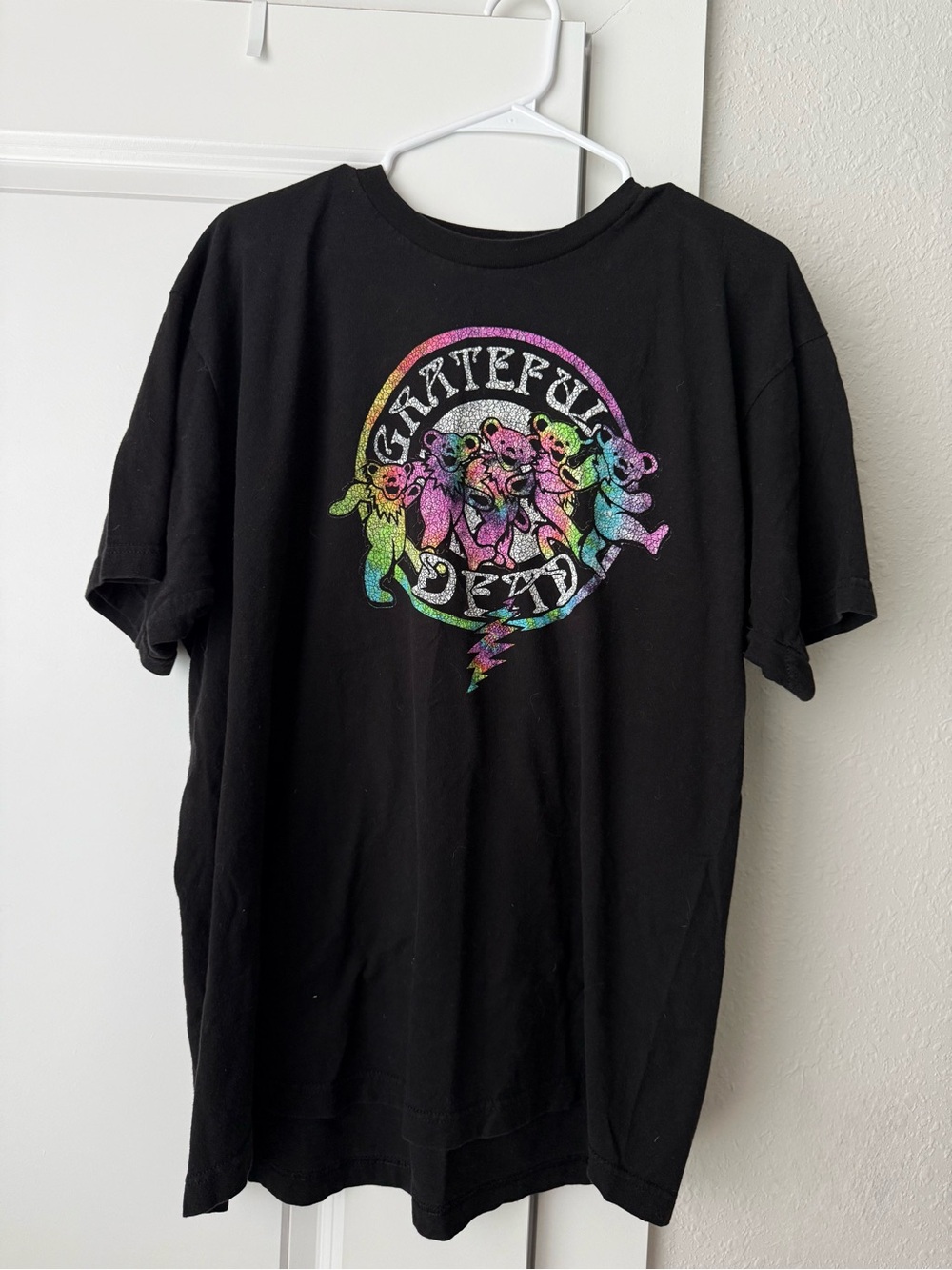 Grateful Dead Black T-Shirt with Rainbow Dancing Bears Graphic